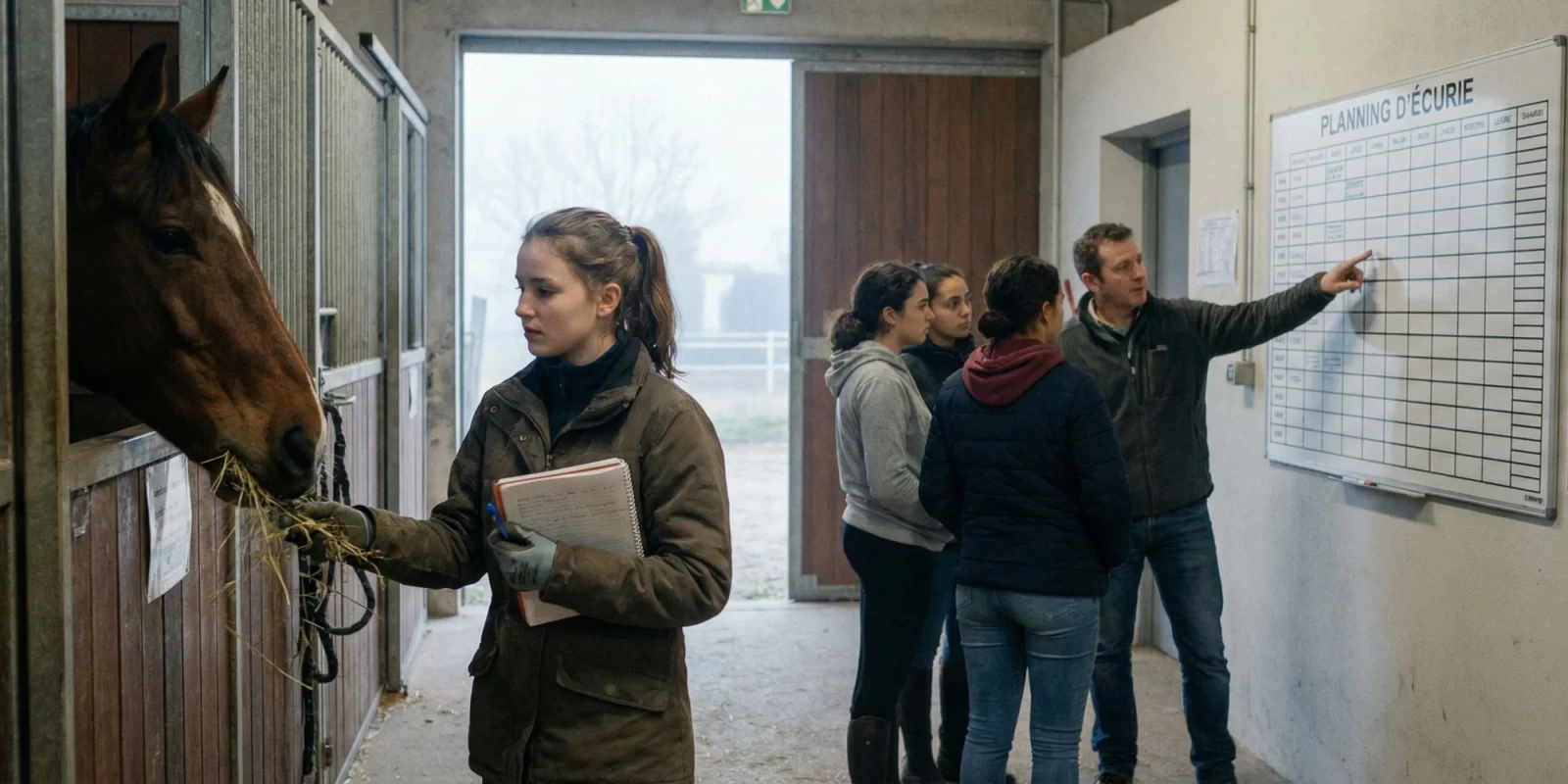 Salarié d'écurie de courses rédigeant son livret d'expériences pour la VAE du CAPA