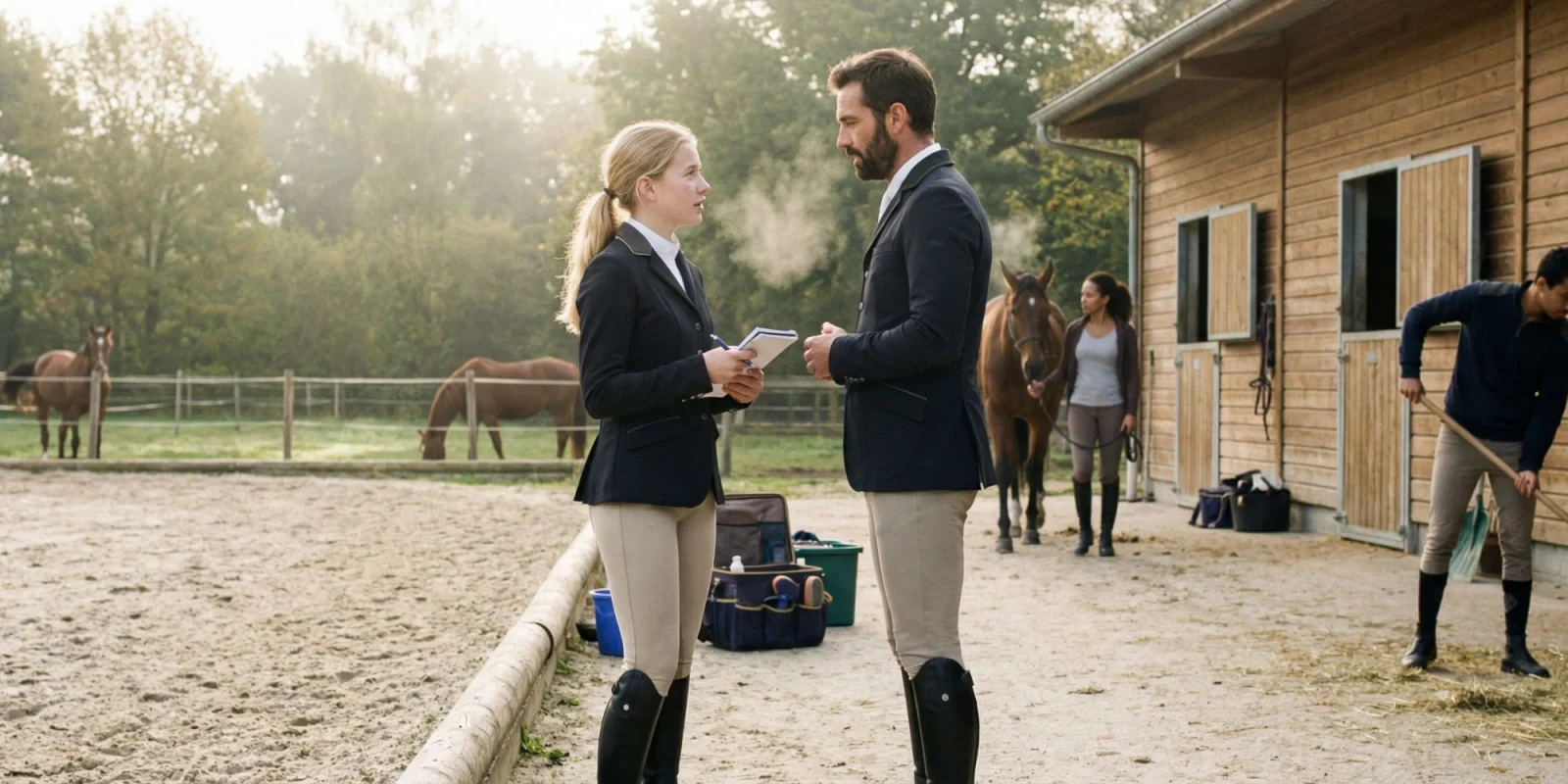 Métiers et Débouchés après CAPA Lad-cavalier : Salaires Responsable d'écurie de courses vérifiant le harnachement d'un cheval de galop